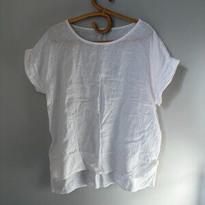 Rosemarine White Linen Short Sleeve Top Women's Medium